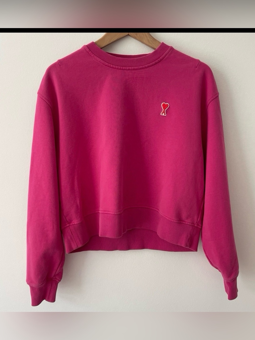 Ami Paris Pink Crewneck Sweatshirt with Heart Logo